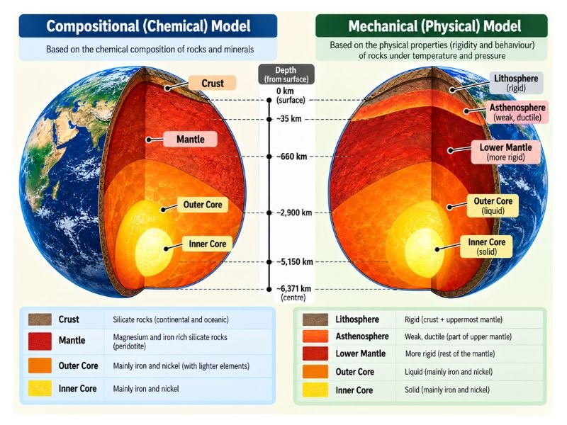 Comparison of compositional and mechanical classifications of Earth's interior